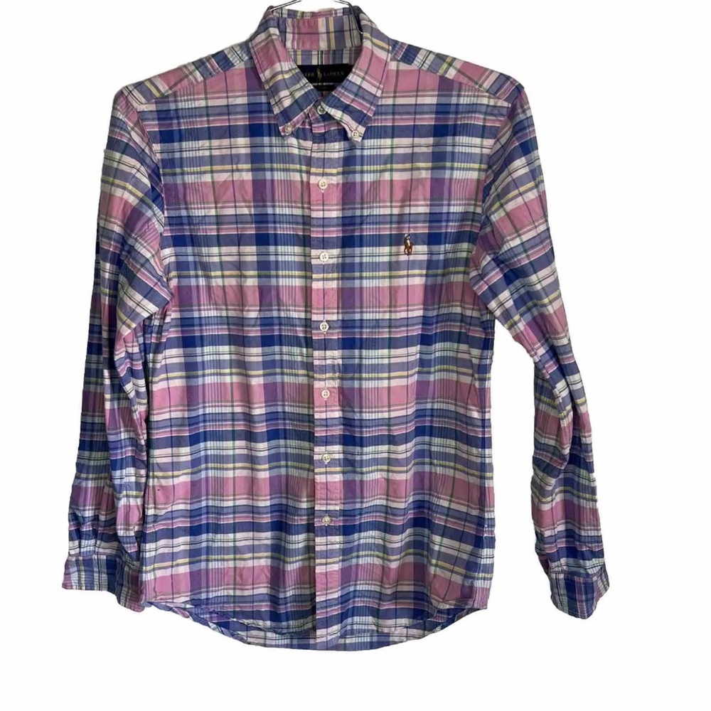 Ralph Lauren Womens Pink Button  Down Blouse Collared Long Sleeves Slim Fit M